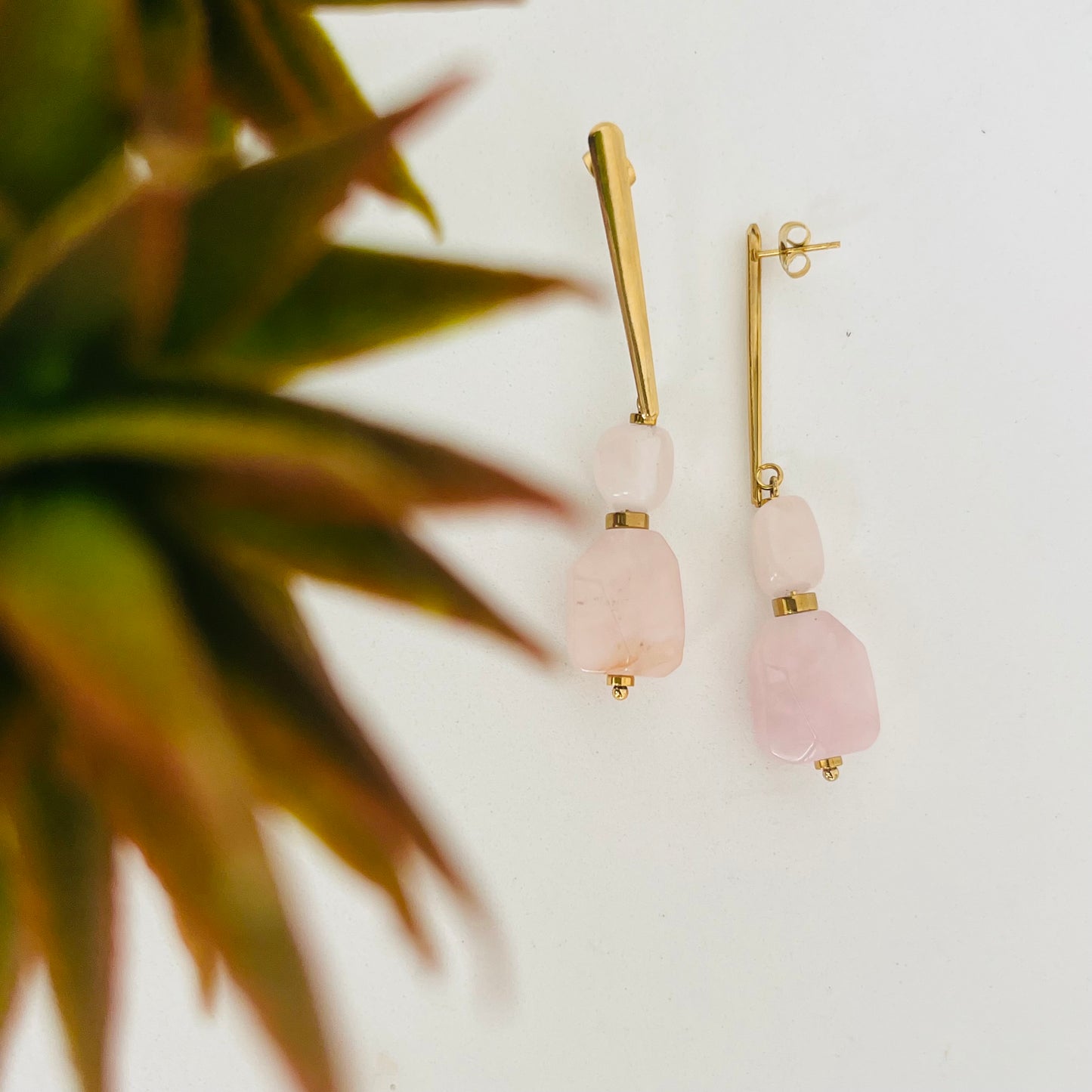 Double Love Drops - Rose Quartz Earrings