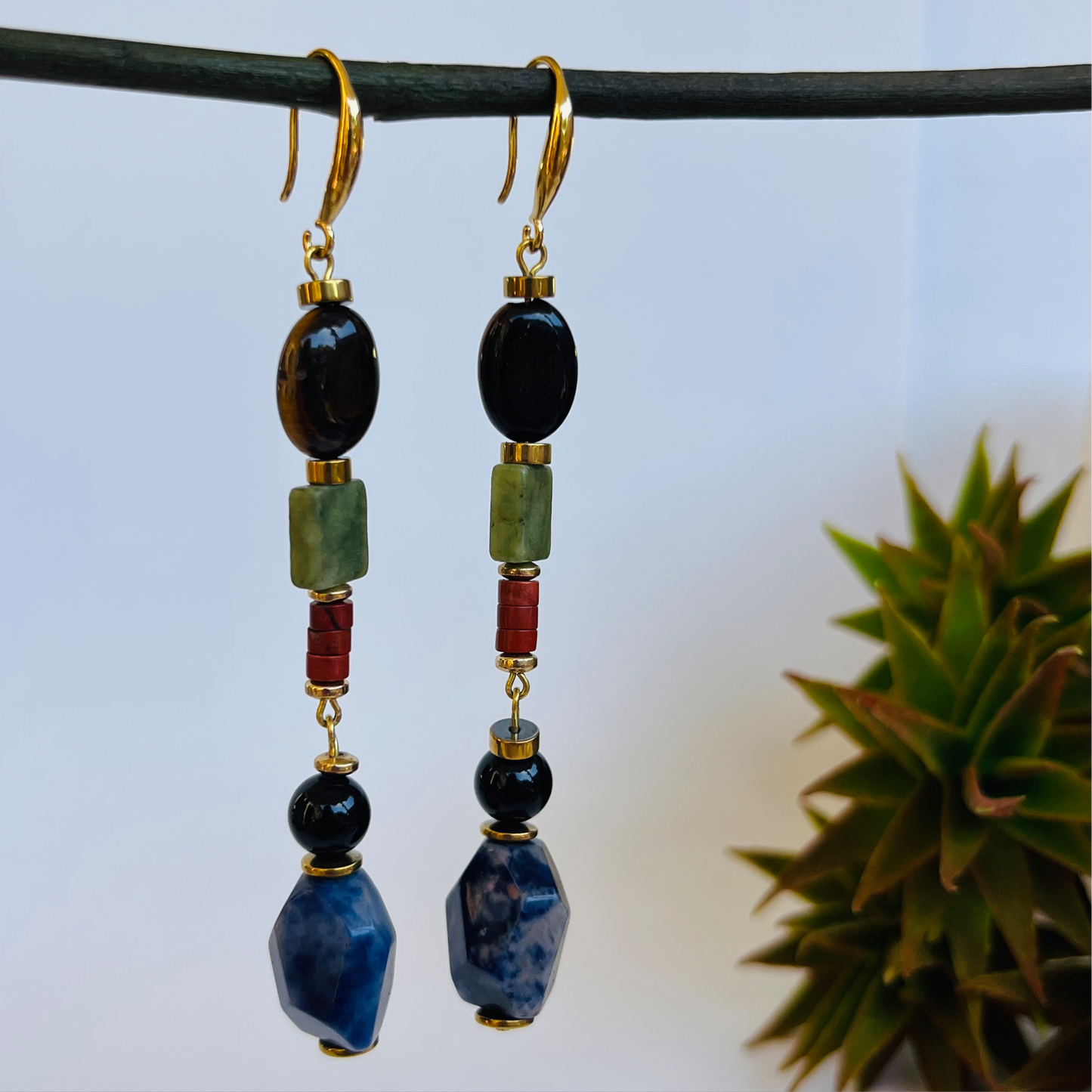 Earthy Drops - Mix of Gemstones Earrings