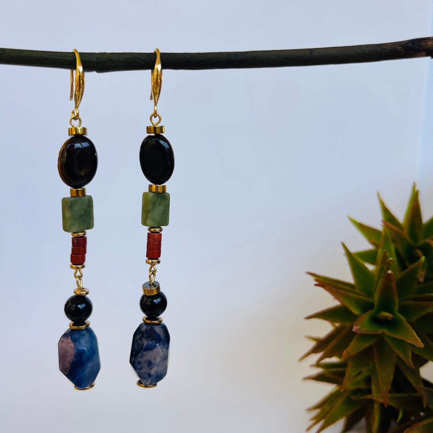 Earthy Drops - Mix of Gemstones Earrings