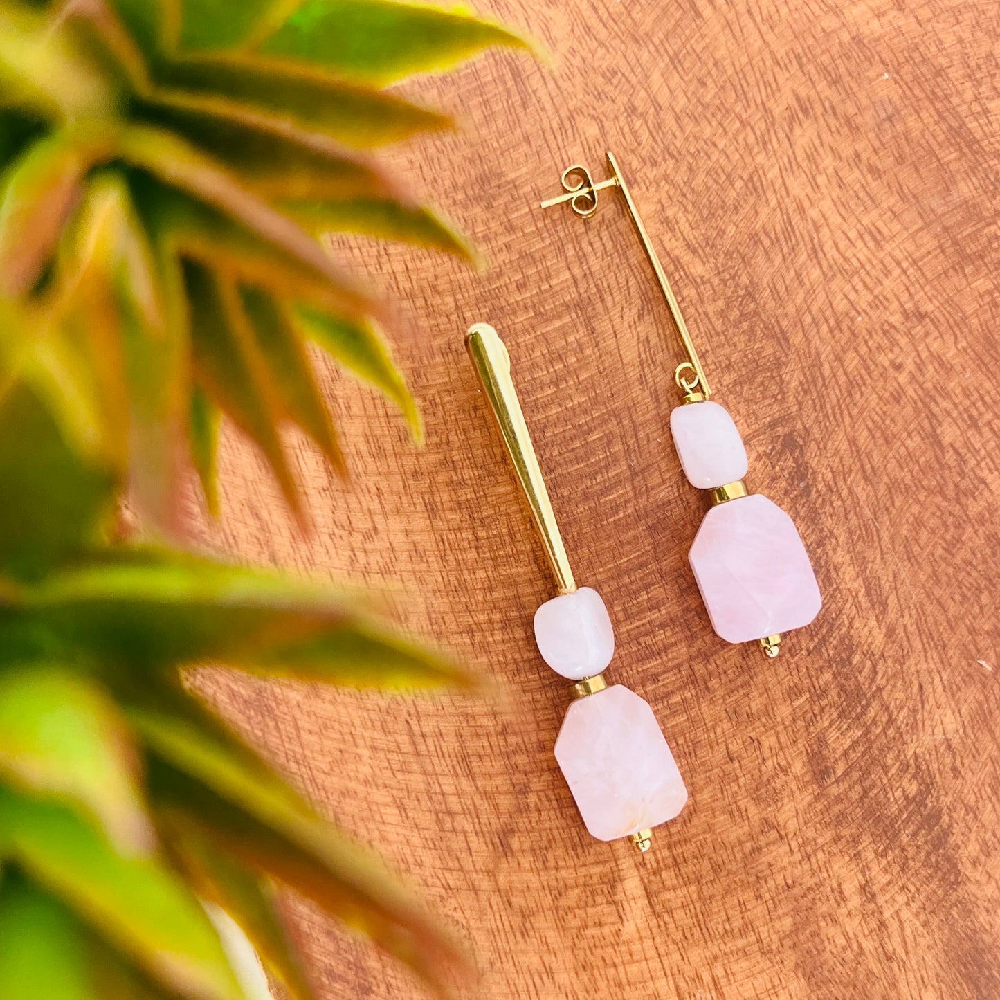 Double Love Drops - Rose Quartz Earrings