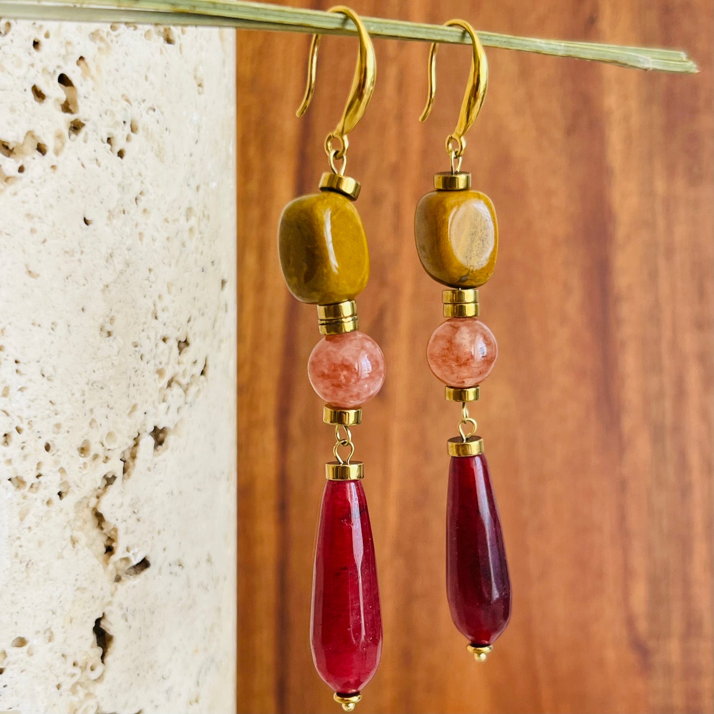 Liz Trio Drop - Mix of Gemstones Earrings