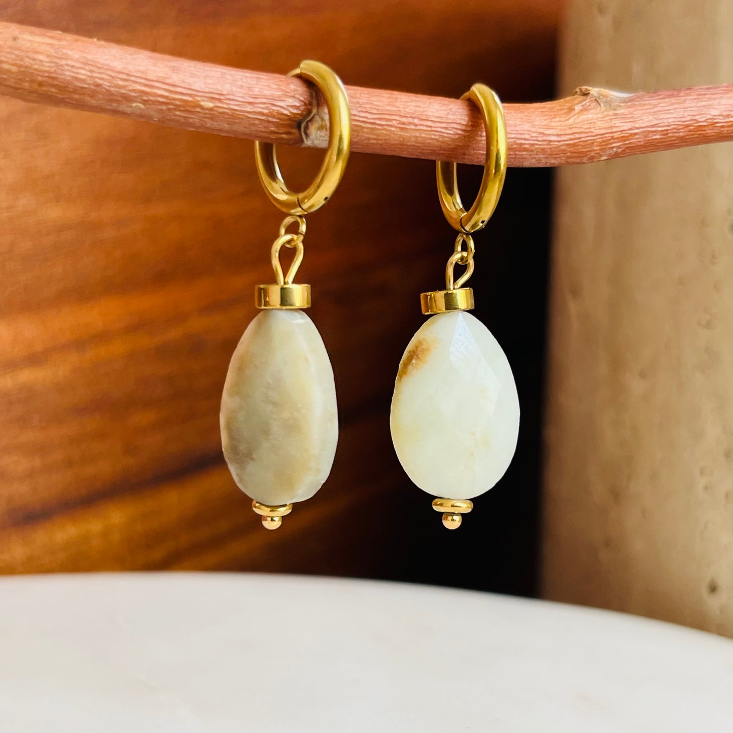 Amazonite Drop Earrings Hoops