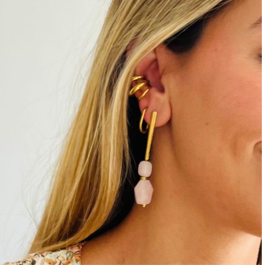 Double Love Drops - Rose Quartz Earrings