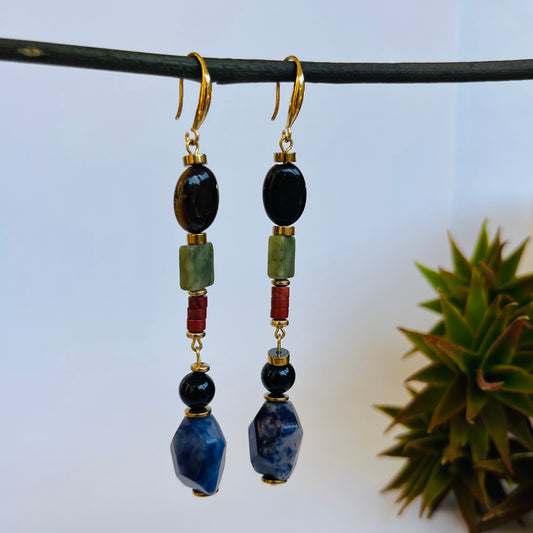 Earthy Drops - Mix of Gemstones Earrings
