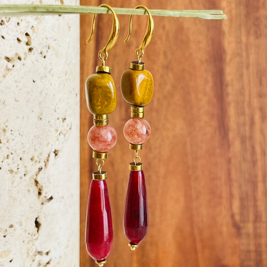 Liz Trio Drop - Mix of Gemstones Earrings